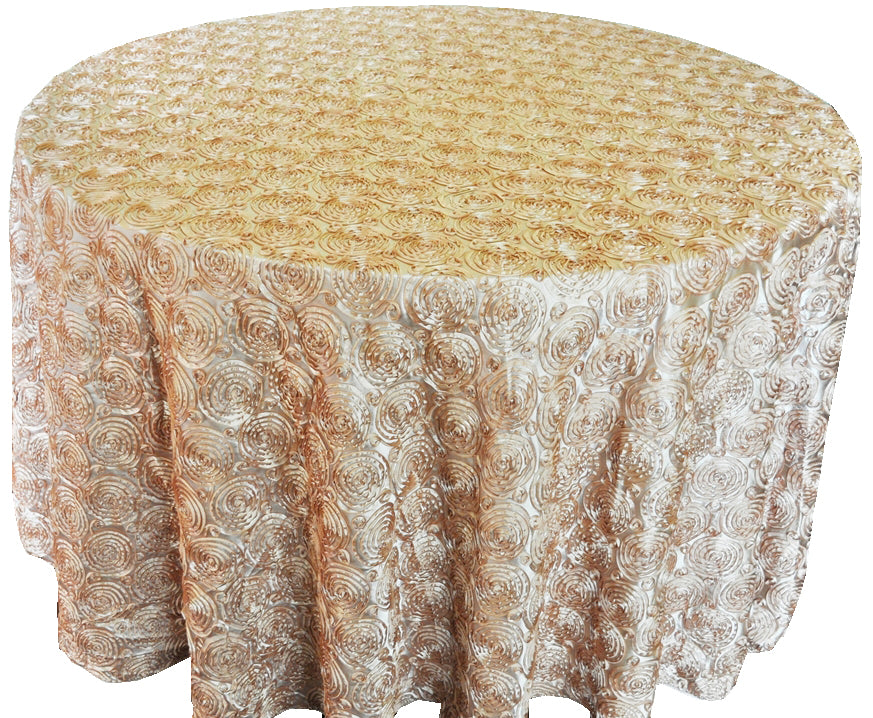 Nappe ronde en satin avec rosace de 132" - Champagne (1pc)