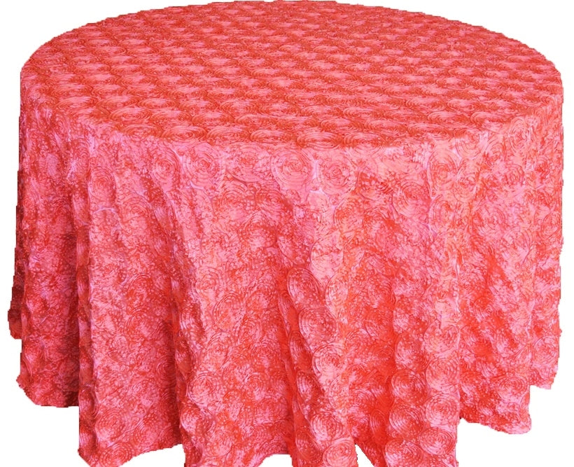 132" Round Satin Rosette Tablecloth - Coral (1pc)