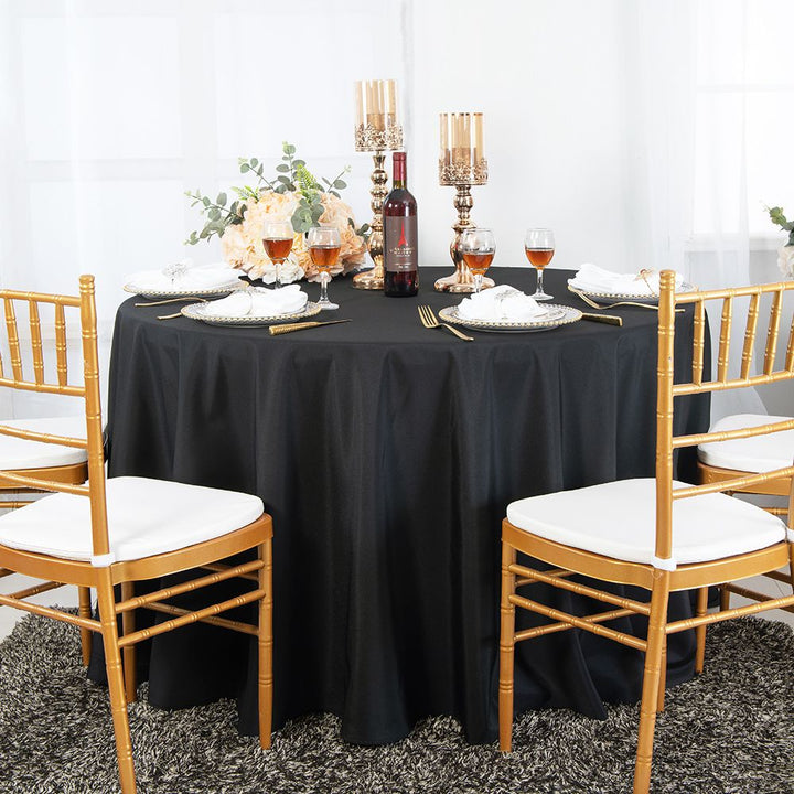 120" Seamless Round Premium Polyester (240 GSM) Tablecloth - Black (1pc)