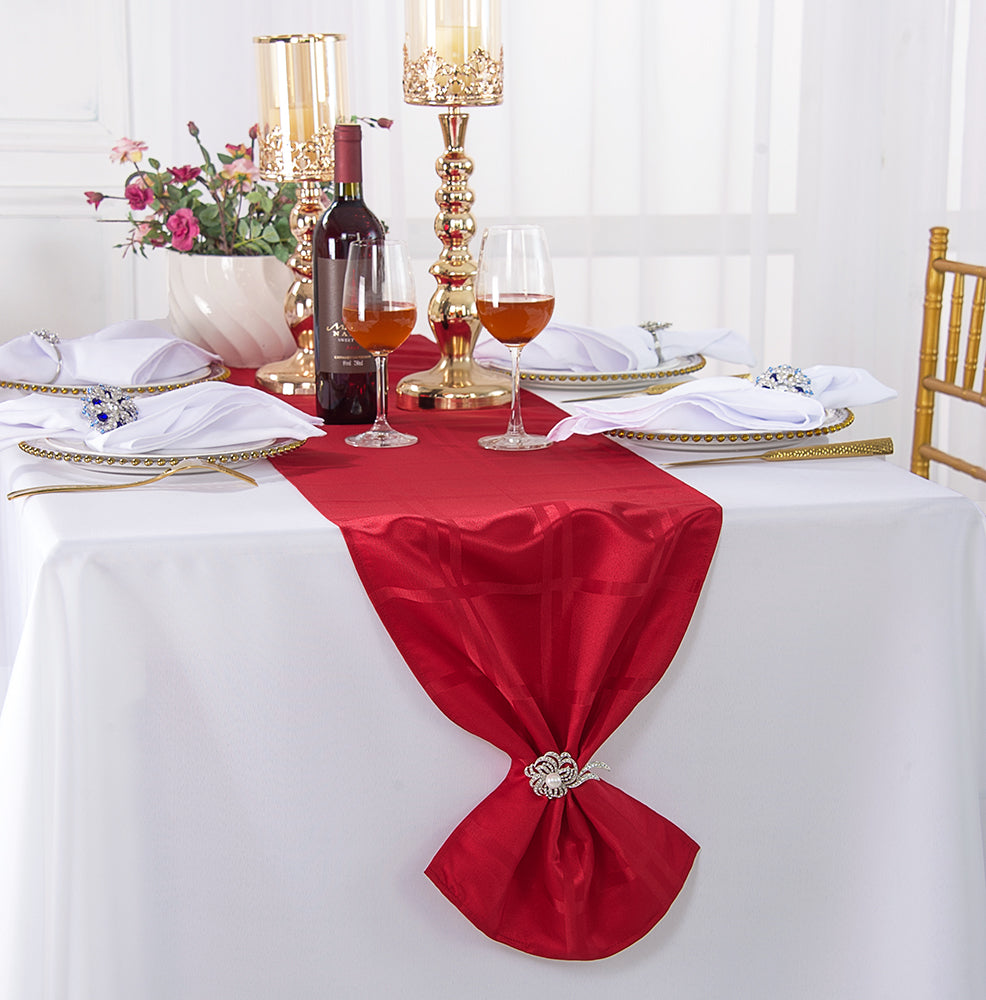 14"x108" Plaid Jacquard Polyester (220 GSM) Table Runner - Apple Red (1pc)