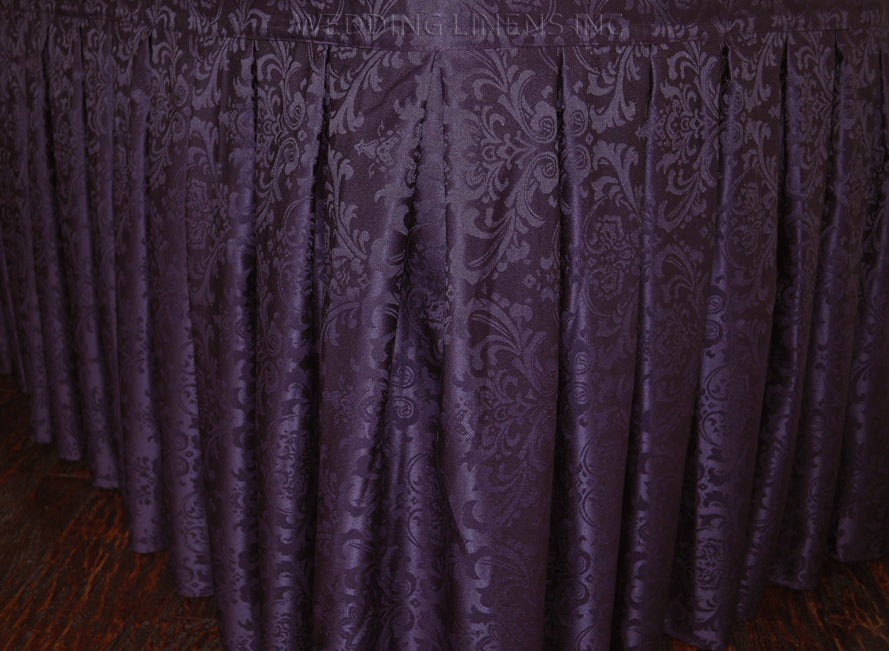 17'x29" Floral Damask Jacquard Polyester (220 GSM) Table Skirt - Eggplant (1pc)