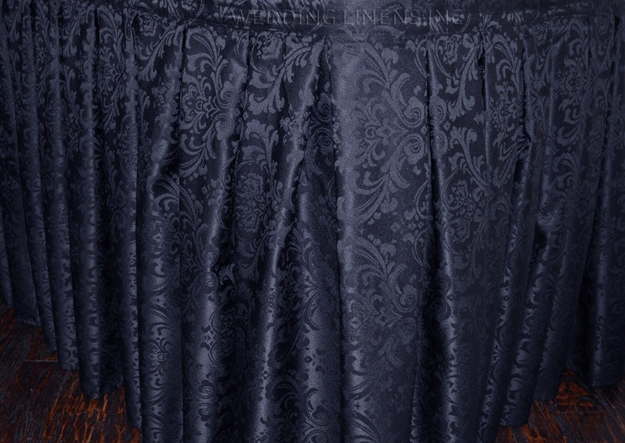 21'x29" Floral Damask Jacquard Polyester (220 GSM) Table Skirts - Navy Blue  (1pc)