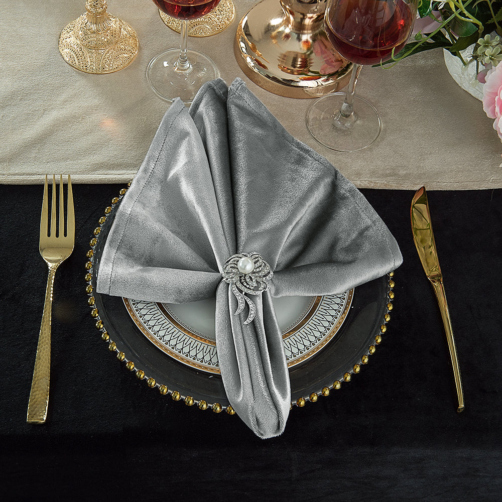 20"x20" Italian Velvet Napkins - Silver (10pcs/pk)