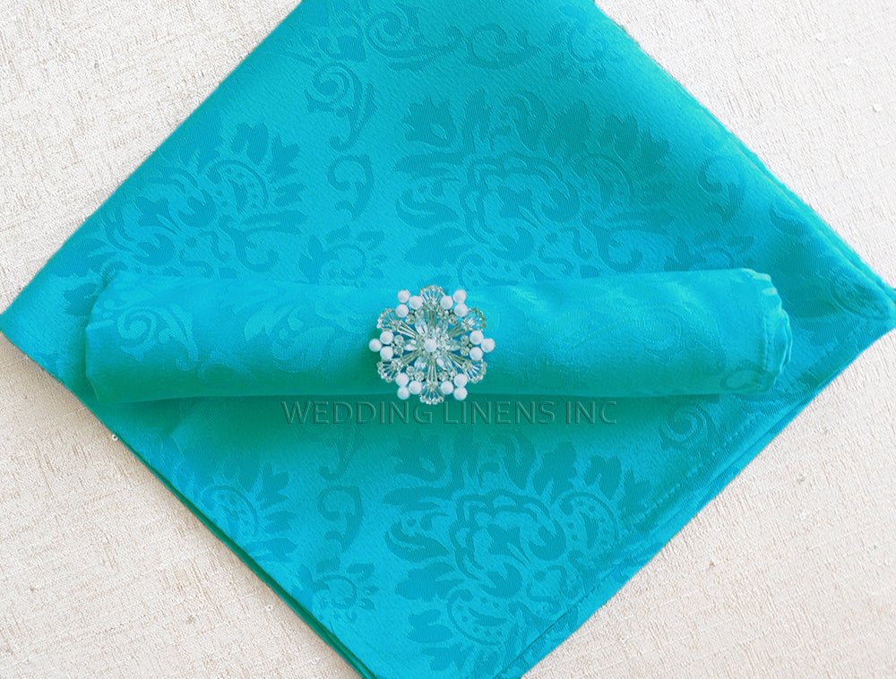 Serviettes en polyester jacquard Marquis Damask 20"x20" - Turquoise (10 pièces/pqt)