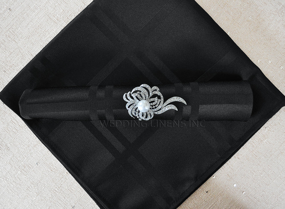 Serviettes en polyester jacquard à carreaux 20"x20" - Noir (10 pièces/pqt)