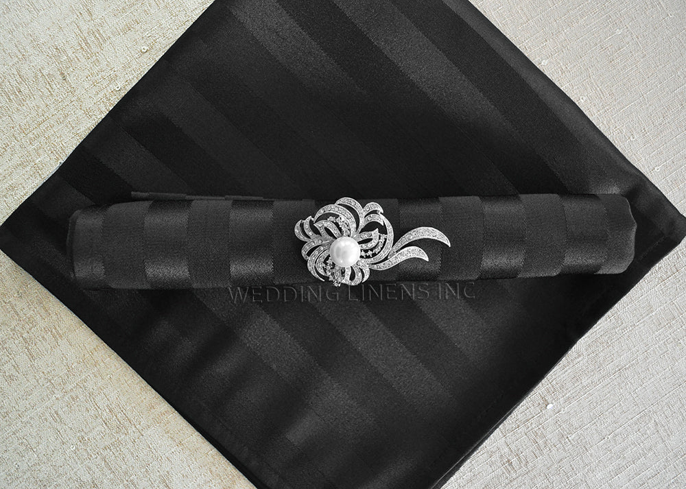 20"x20" Striped Jacquard Polyester (220 GSM) Napkins - Black (10pcs/pk)