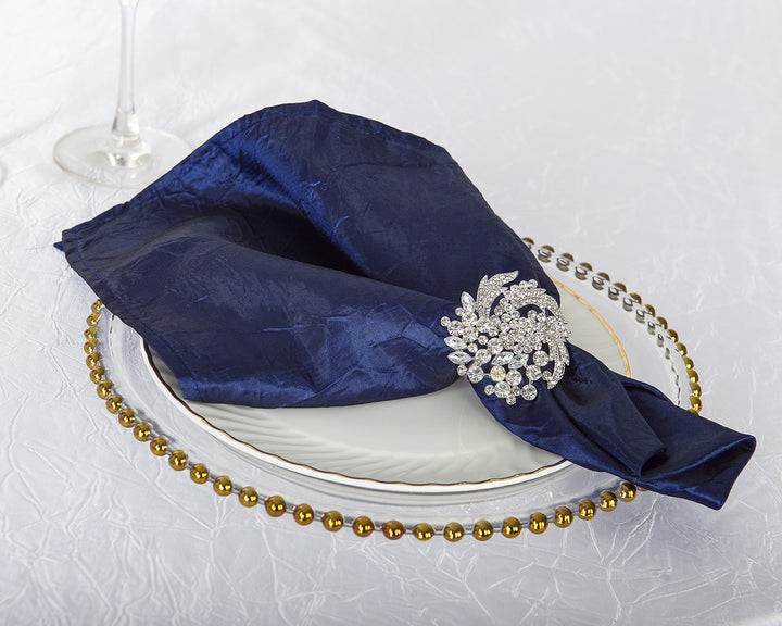 Serviettes en taffetas écrasé 20"x20" - Bleu marine (10pcs/pqt)