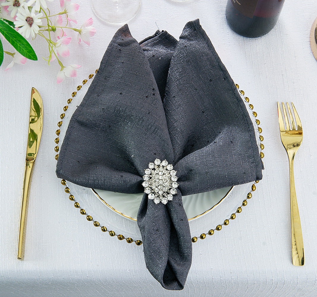 20"x20" Sequin Paillette Poly Flax/Burlap Napkins - Pewter/Charcoal (10pcs/pk)