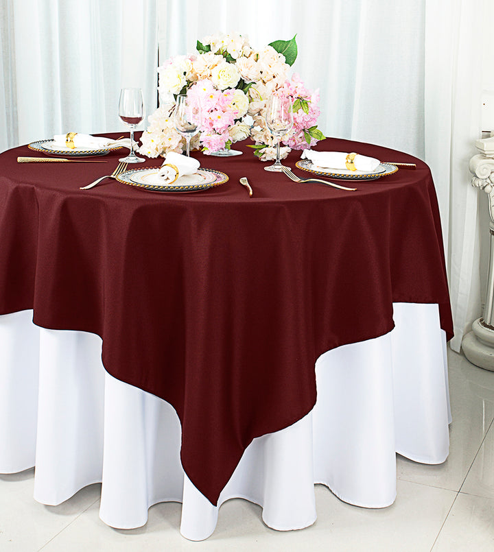 54"x54" Seamless Square Premium Polyester (240 GSM) Table Overlay Toppers - Burgundy (1pc)