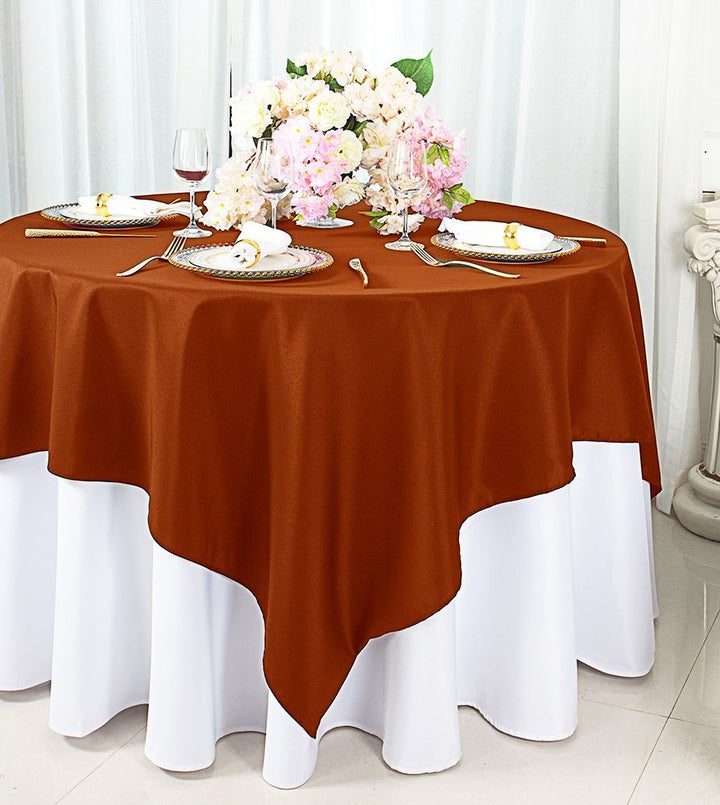 54"x54" Seamless Square Premium Polyester (240 GSM) Table Overlay Toppers - Rust/Burnt Orange (1pc)