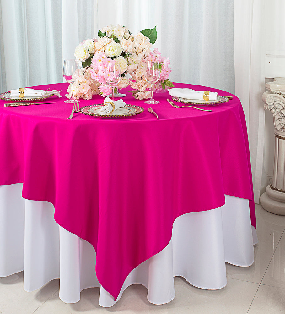 Adornos superpuestos para mesa cuadrados de poliéster de 54 "x 54" - Fucsia (1 pieza)