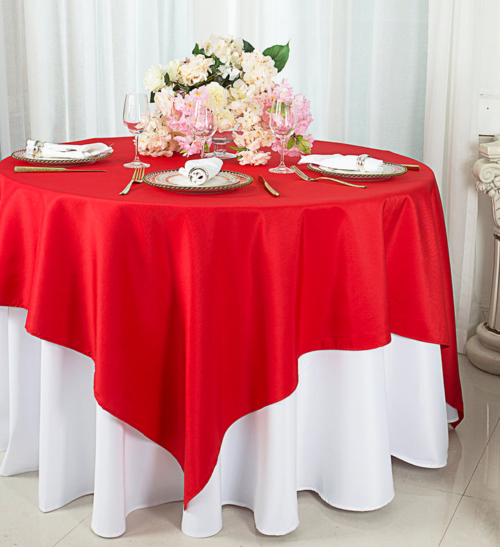 54"x54" Seamless Square Premium Polyester (240 GSM) Table Overlay Toppers - Red (1pc)