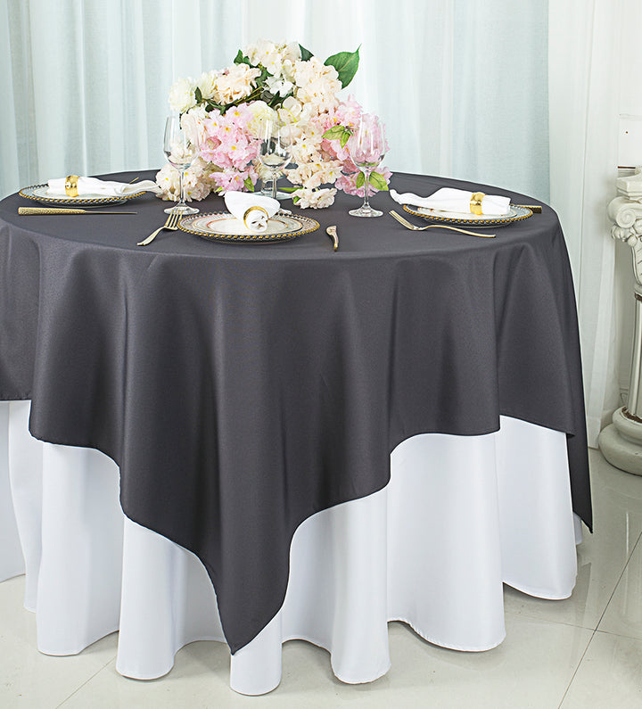 54"x54" Seamless Square Premium Polyester (240 GSM) Table Overlay Toppers - Pewter/Charcoal (1pc)