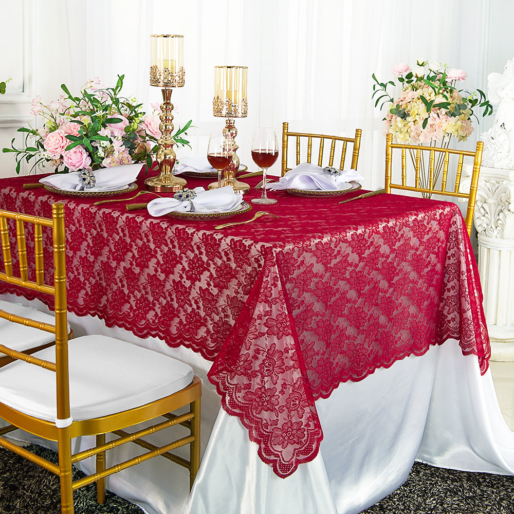 54"x108" Rectangular Caspari Lace Tablecloth/Table Overlay Topper - Apple Red (1pc)