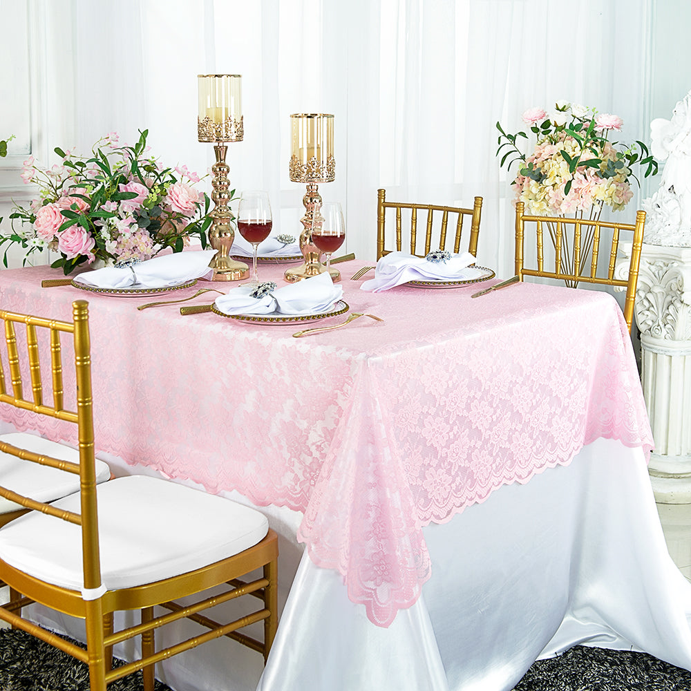 54"x108" Rectangular Caspari Lace Tablecloth/Table Overlay Topper - Pink (1pc)