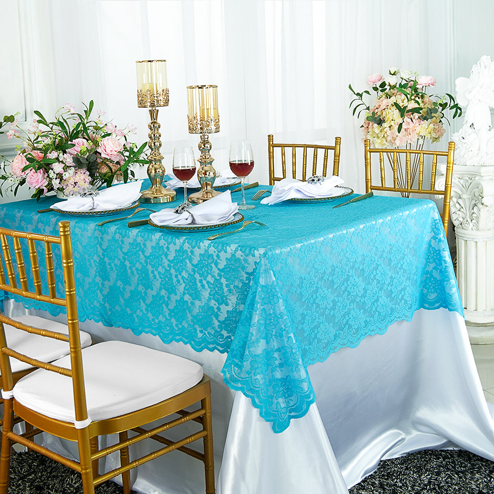 54"x108" Rectangular Caspari Lace Tablecloth/Table Overlay Topper - Turquoise (1pc)