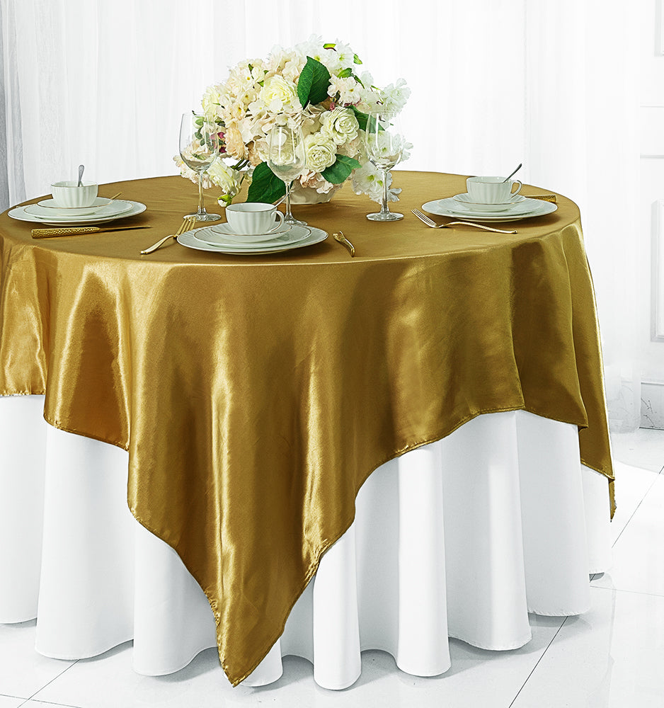 85"x85" Seamless Square Satin Table Overlay - Antique Gold (1pc)