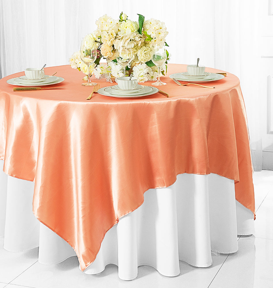 85"x85" Seamless Square Satin Table Overlay - Apricot/Peach (1pc)