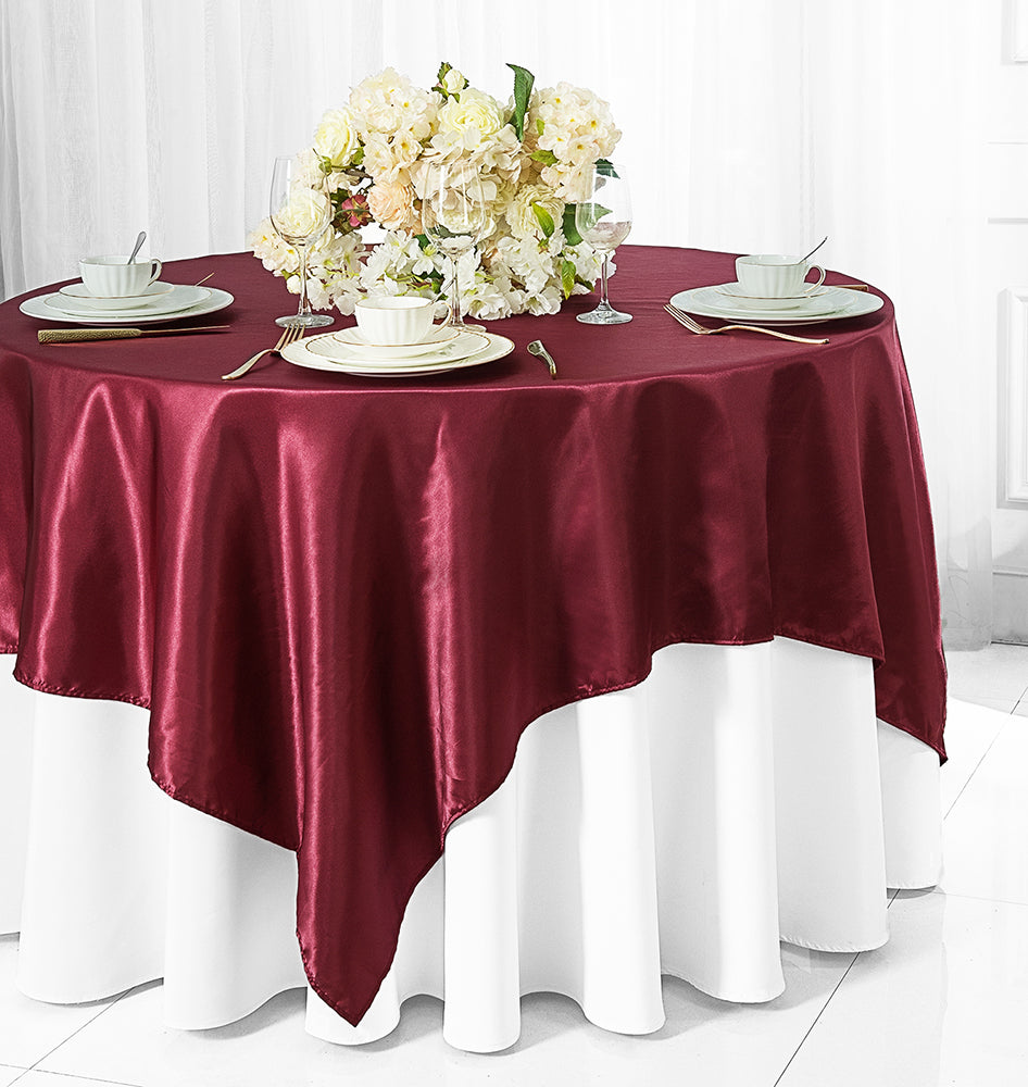 85"x85" Seamless Square Satin Table Overlay - Burgundy (1pc)