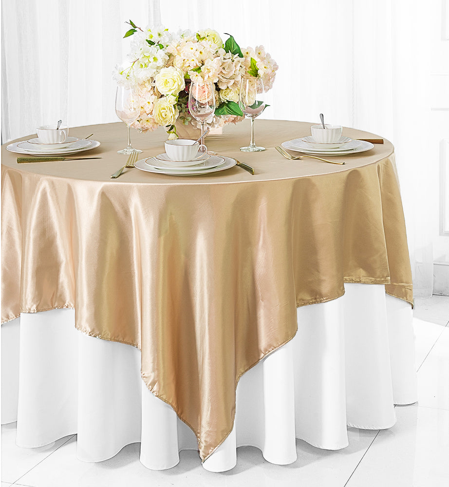 85"x85" Seamless Square Satin Table Overlay - Champagne (1pc)