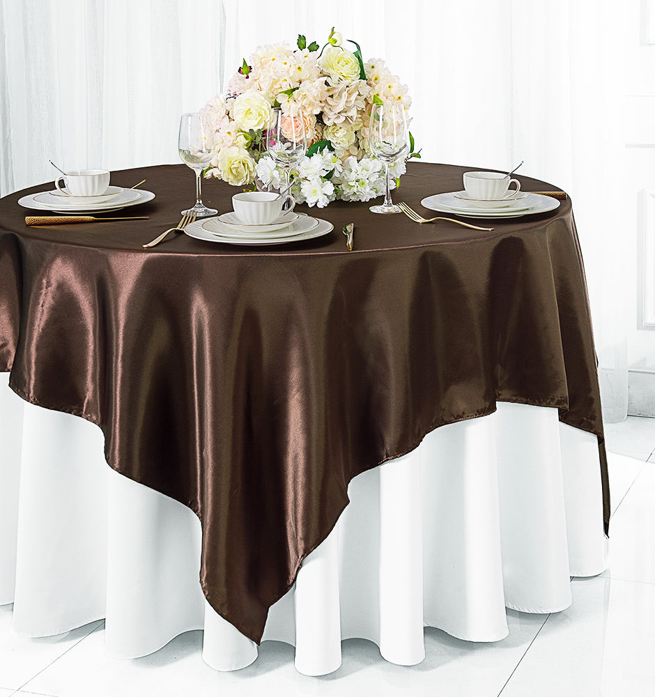 54"x54" Seamless Square Satin Table Overlay - Chocolate (1pc)