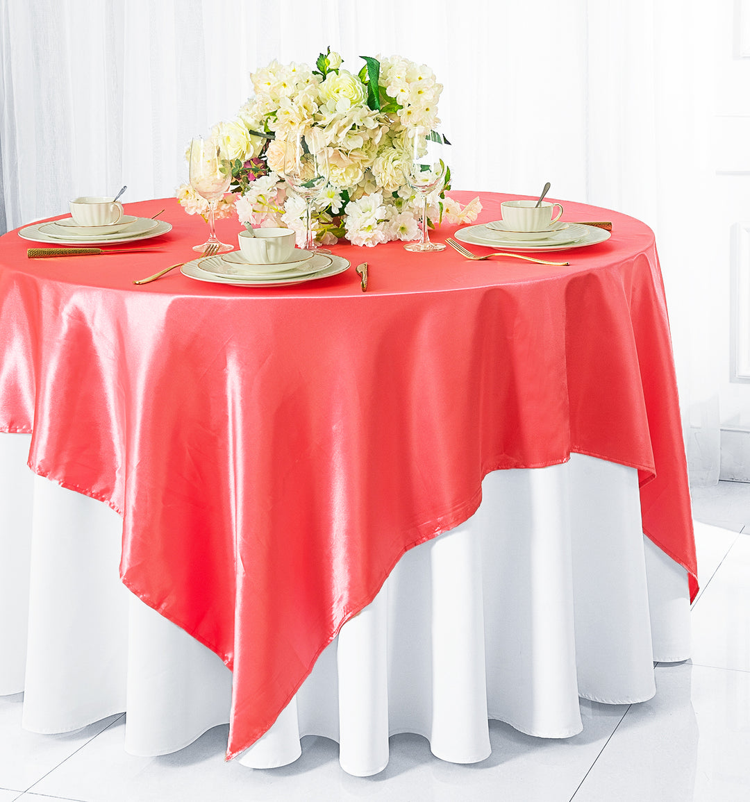 54"x54" Seamless Square Satin Table Overlay - Coral (1pc)