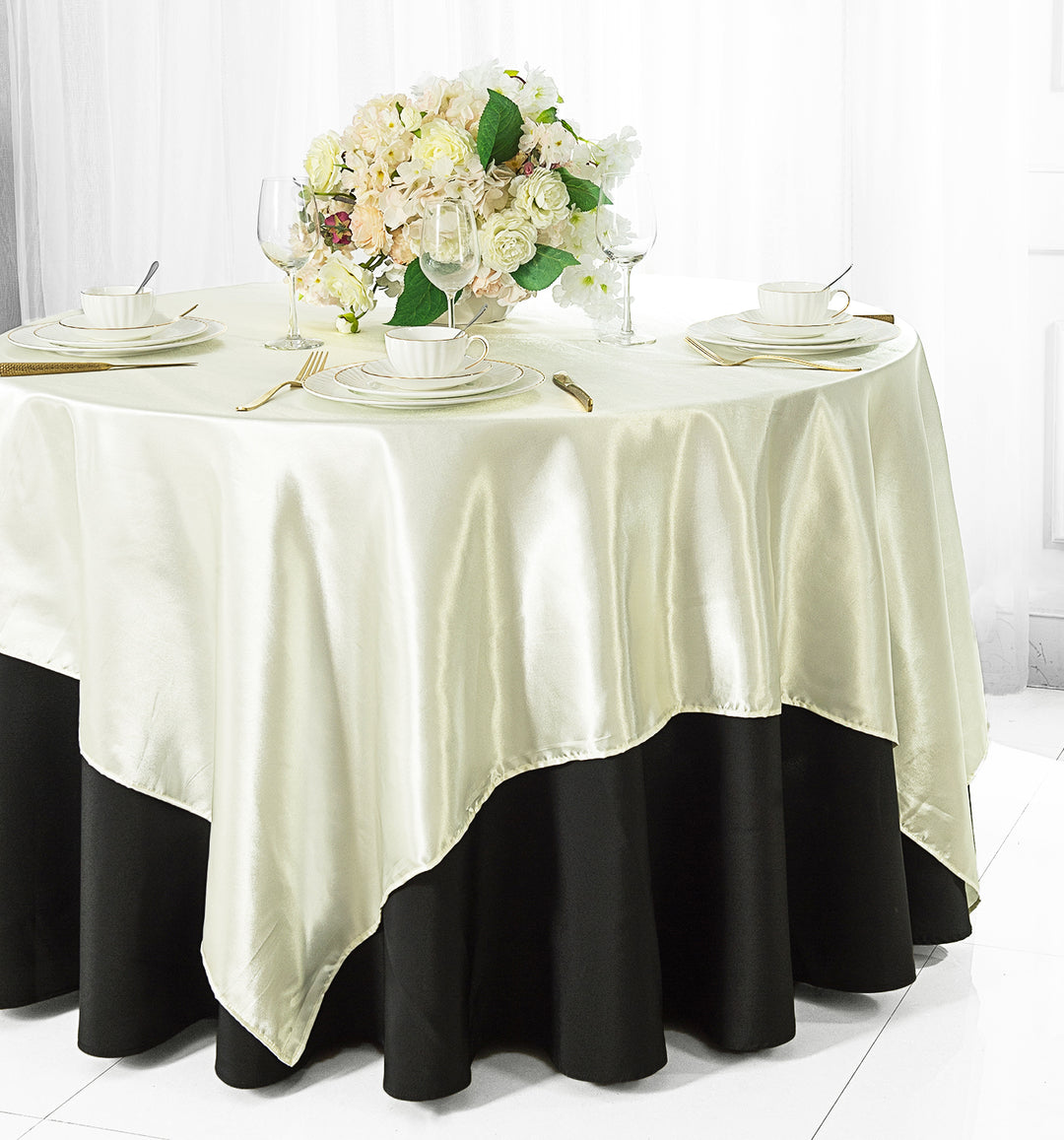 54"x54" Seamless Square Satin Table Overlay - Ivory (1pc)