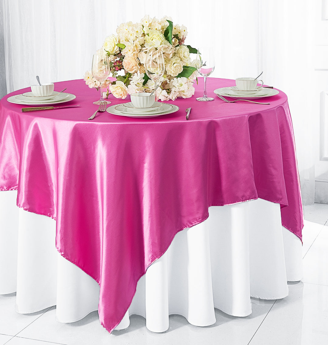 54"x54" Seamless Square Satin Table Overlay - Magenta/Azalea 50836(1pc)