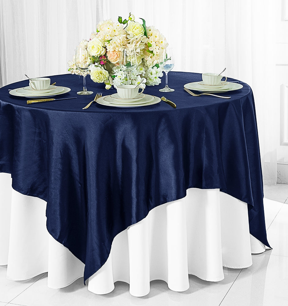 85"x85" Seamless Square Satin Table Overlay - Navy Blue (1pc)