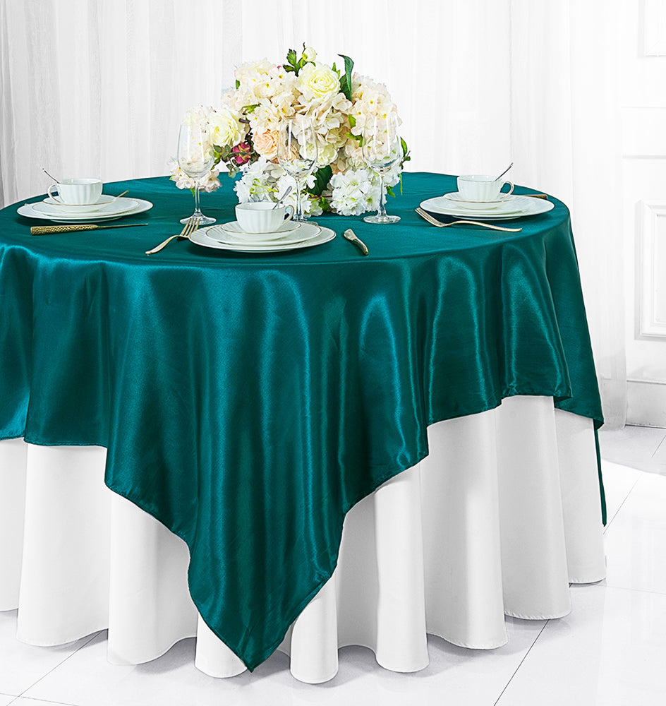 85"x85" Seamless Square Satin Table Overlay - Peacock (1pc)