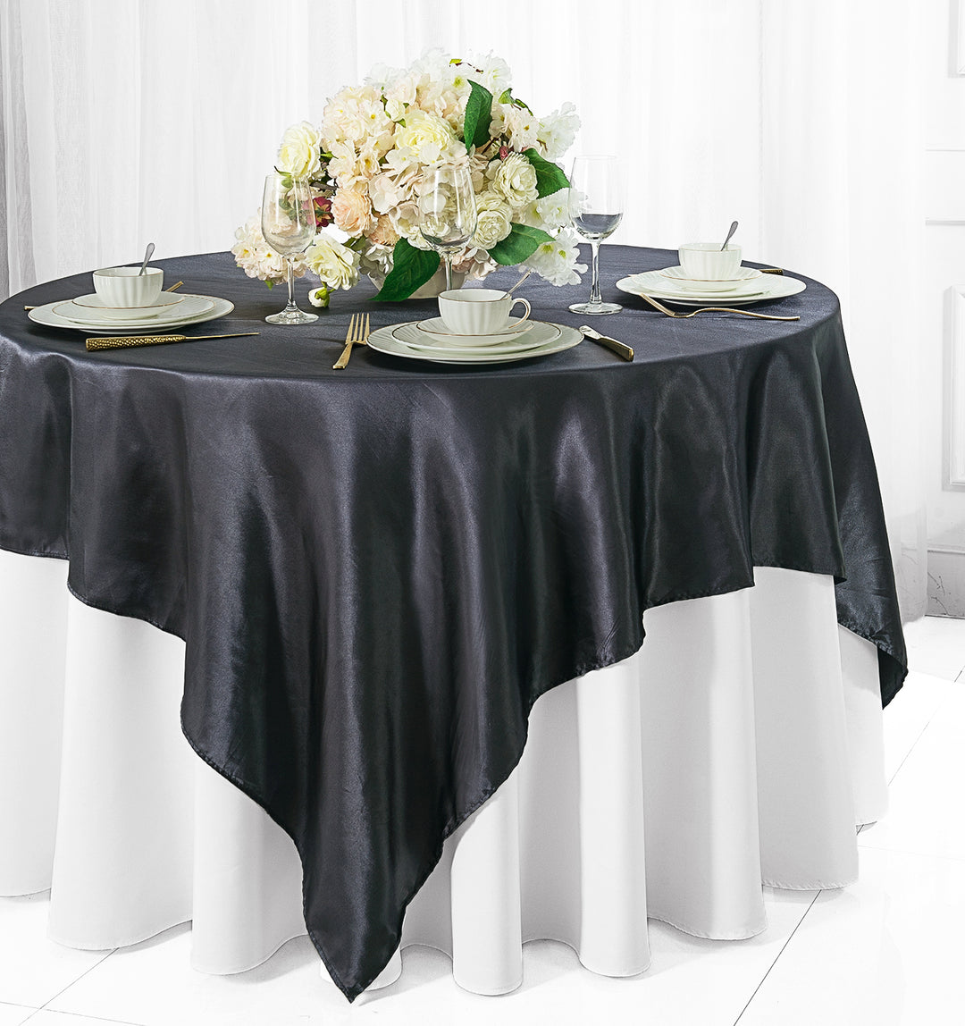 85"x85" Seamless Square Satin Table Overlay - Pewter/Charcoal (1pc)