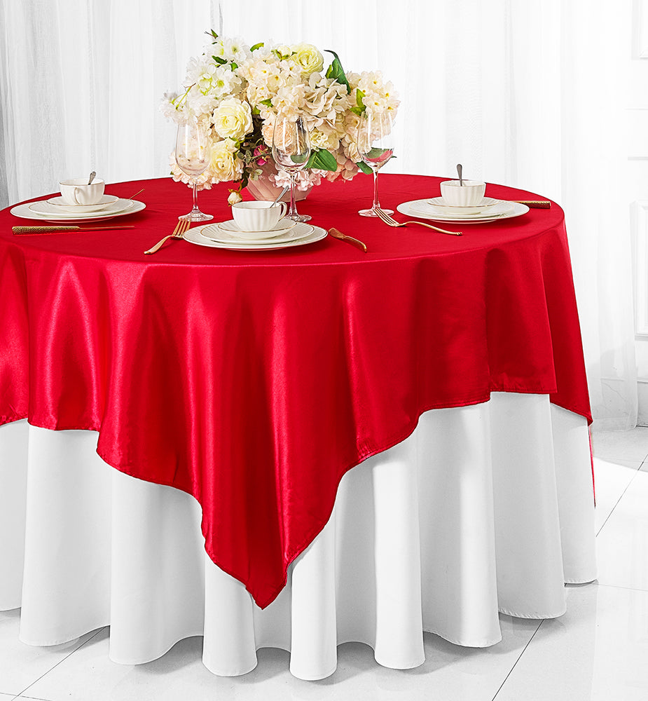 85"x85" Seamless Square Satin Table Overlay - Red (1pc)