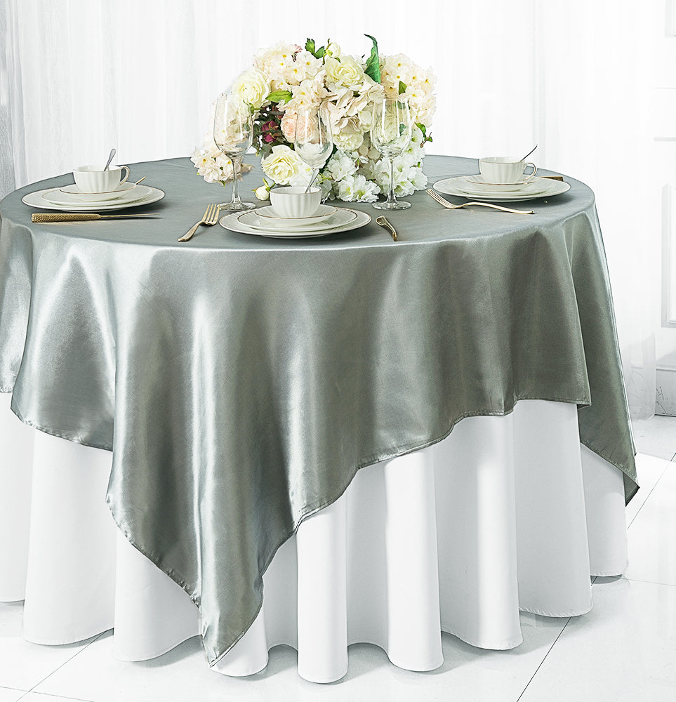 54"x54" Seamless Square Satin Table Overlay - Silver (1pc)