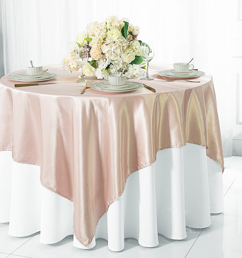 54"x54" Seamless Square Satin Table Overlay - Blush Pink/Rose Gold (1pc)