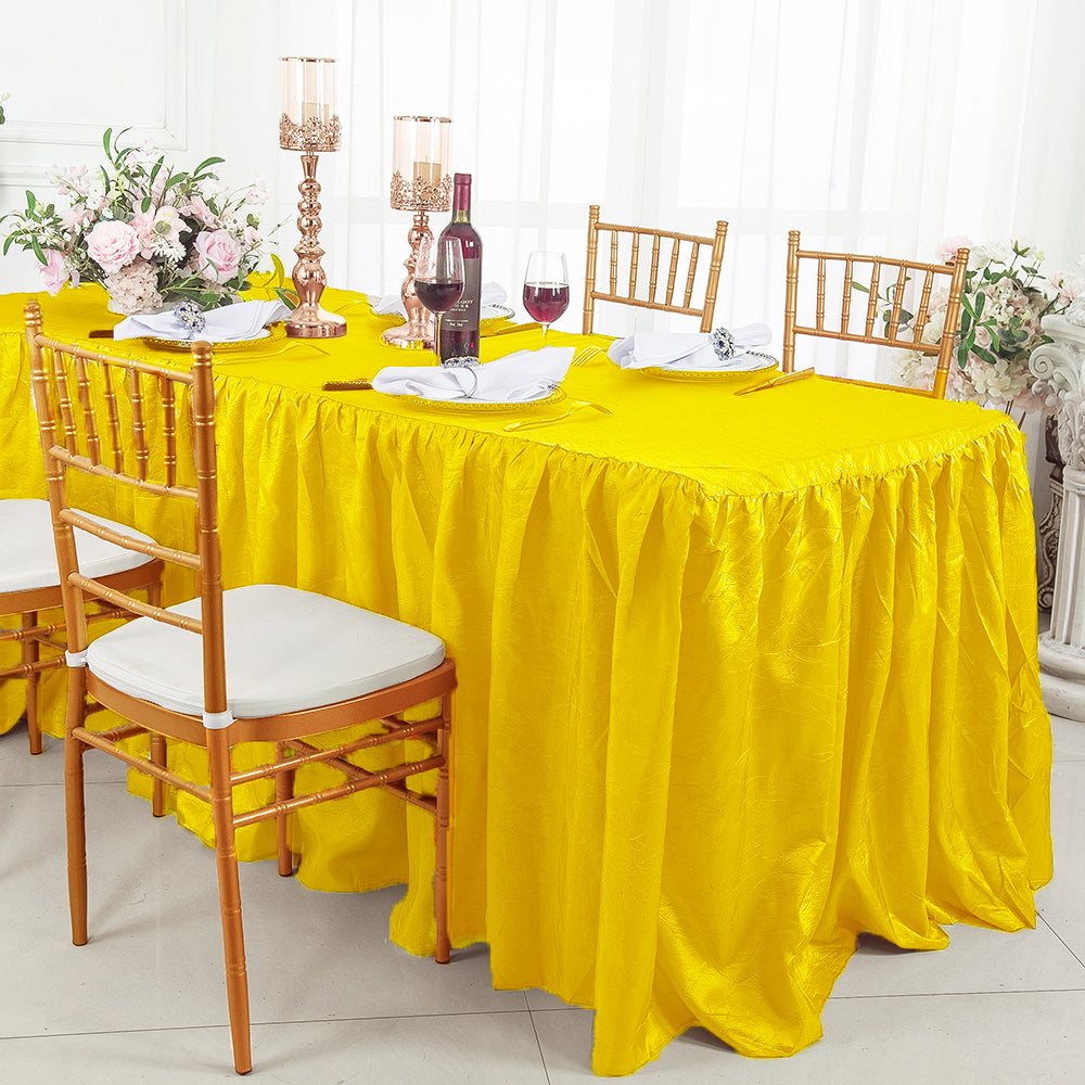 6 Ft Rectangular Ruffled Fitted Crushed Taffeta Tablecloth With Skirt - Canary Yellow (1pc)