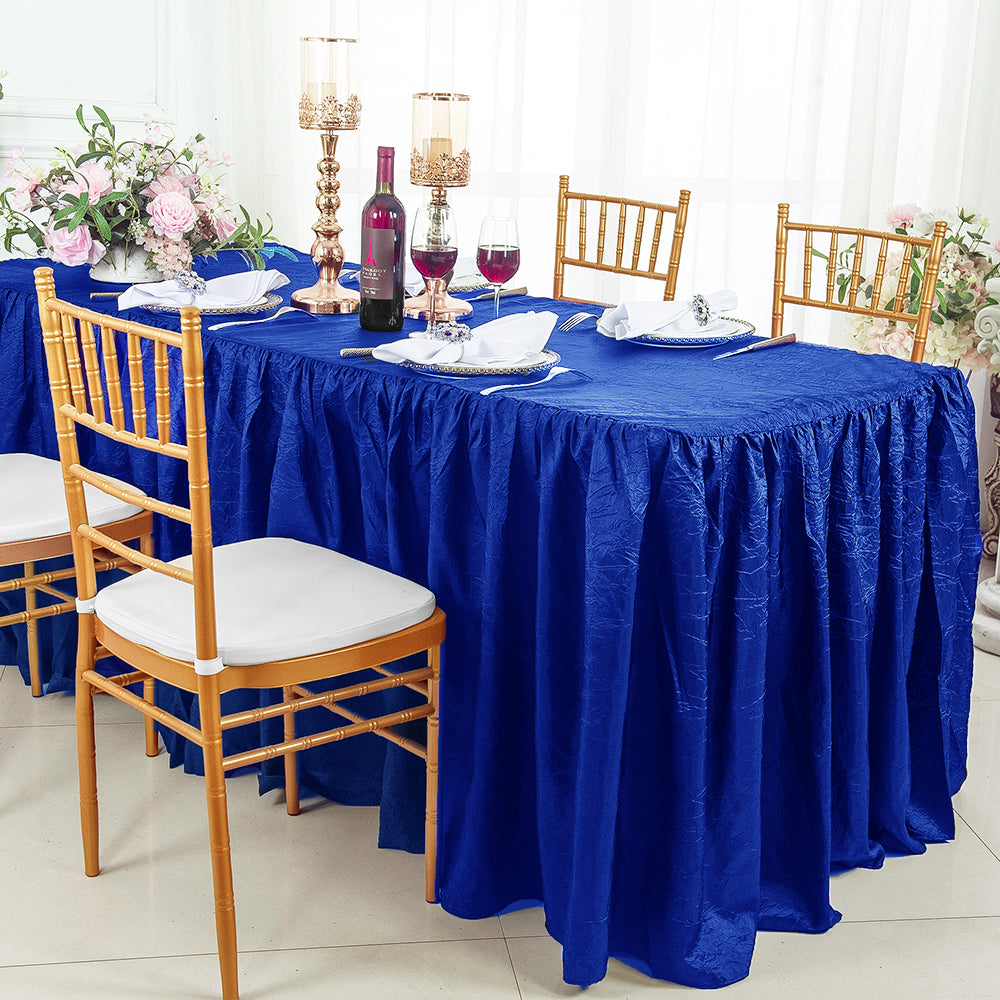 6 Ft Rectangular Ruffled Fitted Crushed Taffeta Tablecloth With Skirt - Royal Blue (1pc)