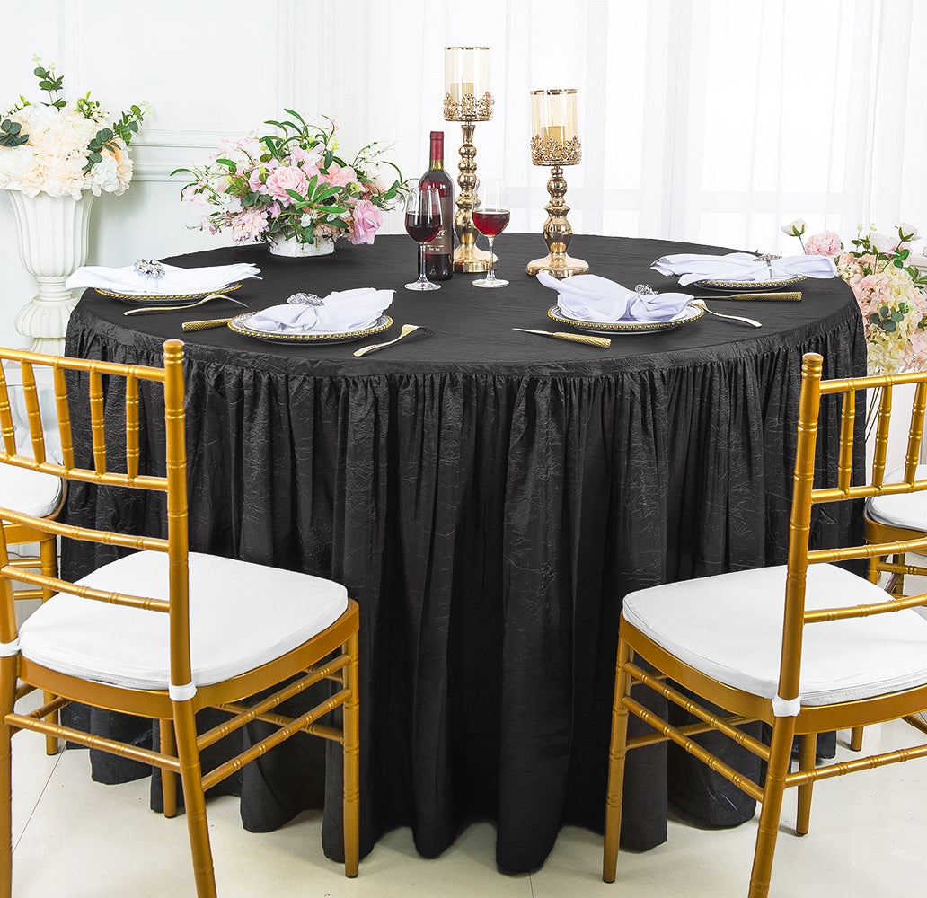 60" Round Ruffled Fitted Crushed Taffeta Tablecloth With Skirt - Black (1pc)