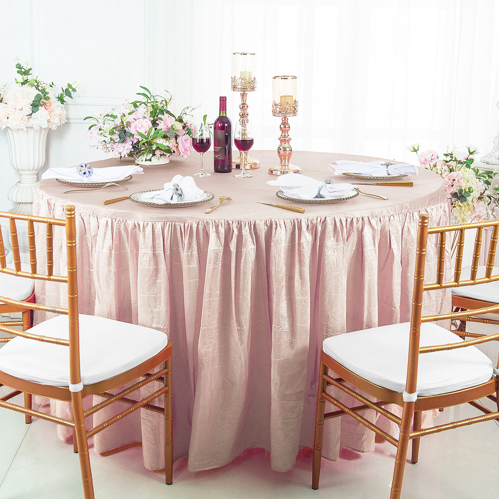 Mantel de tafetán triturado ajustado con volantes redondo de 60" con falda - Rosa rubor/oro rosa (1 pieza)