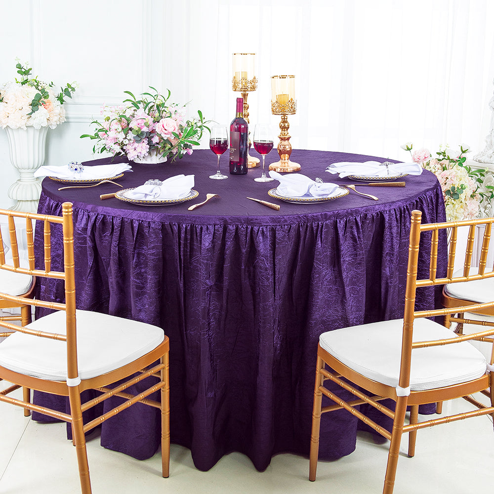 60" Round Ruffled Fitted Crushed Taffeta Tablecloth With Skirt - Eggplant (1pc)