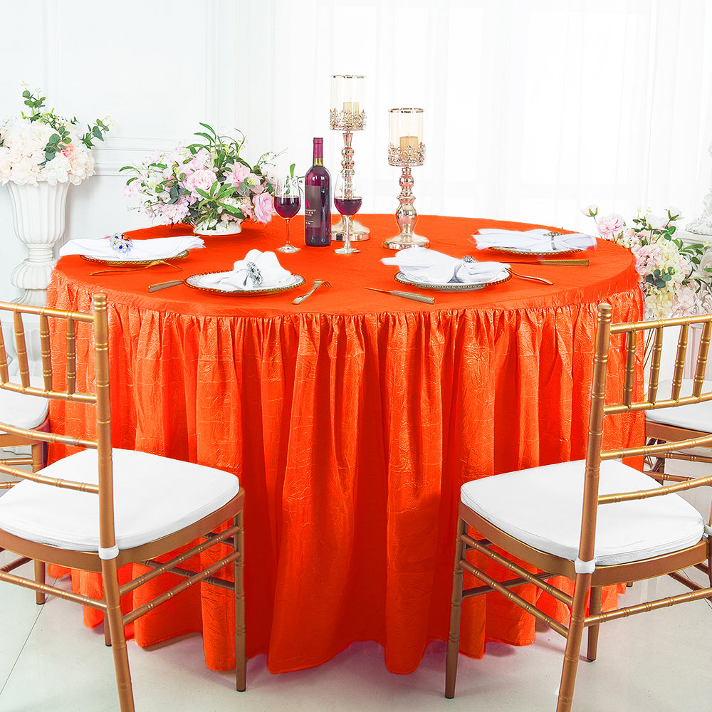 60" Round Ruffled Fitted Crushed Taffeta Tablecloth With Skirt - Orange (1pc)