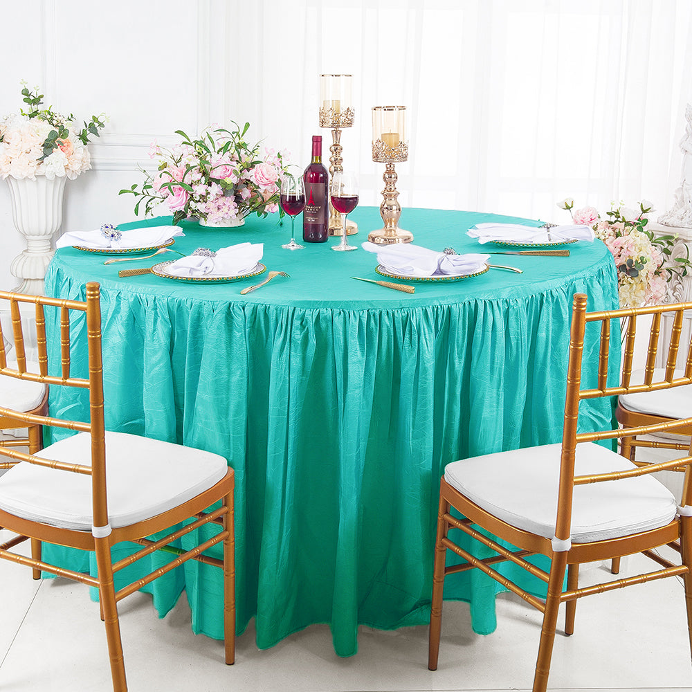 60" Round Ruffled Fitted Crushed Taffeta Tablecloth With Skirt - Pool Blue (1pc)