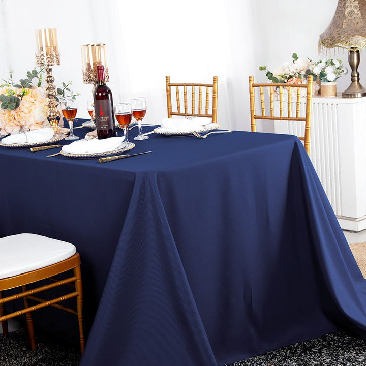 90"x156" Seamless Rectangular Premium Polyester (240 GSM) Tablecloth - Navy Blue (1pc)