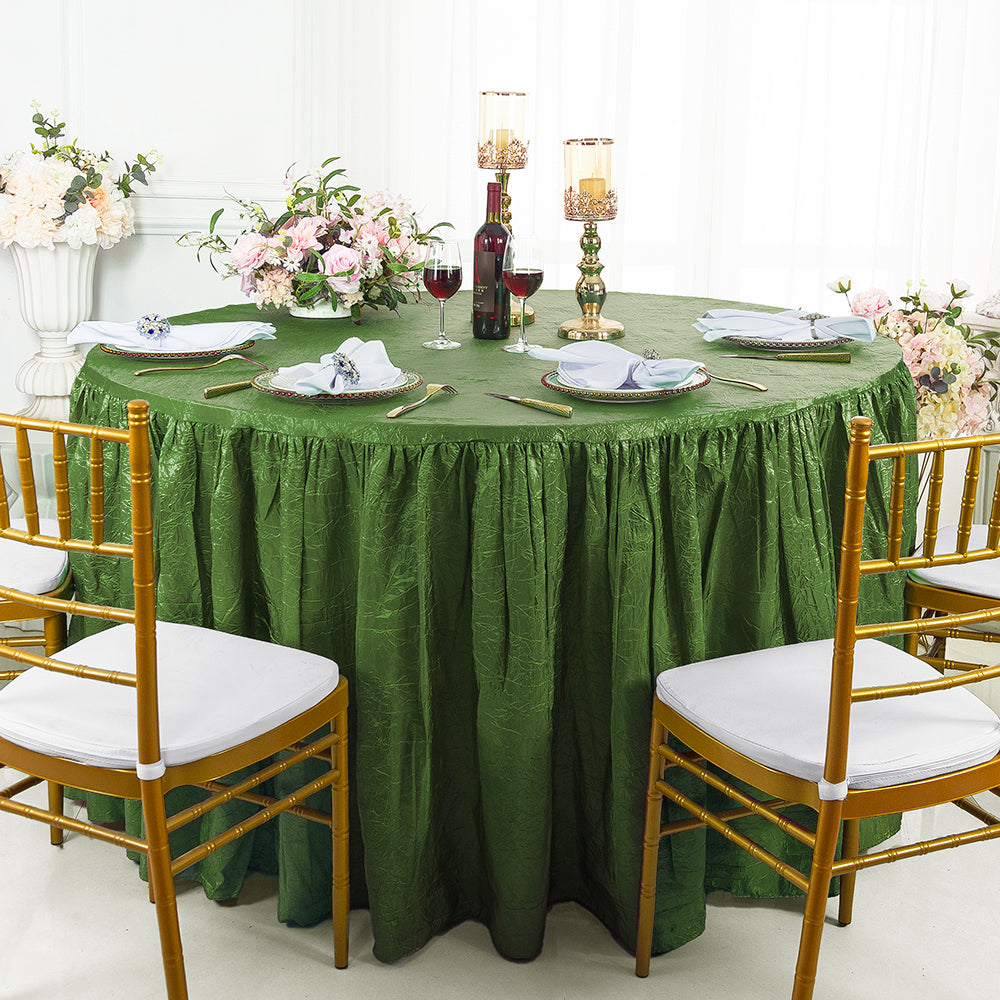 72" Round Ruffled Fitted Crushed Taffeta Tablecloth With Skirt - Clover Green (1pc)