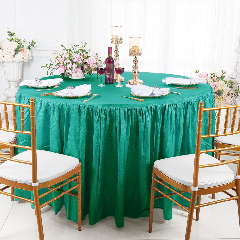 72" Round Ruffled Fitted Crushed Taffeta Tablecloth With Skirt - Jade (1pc)