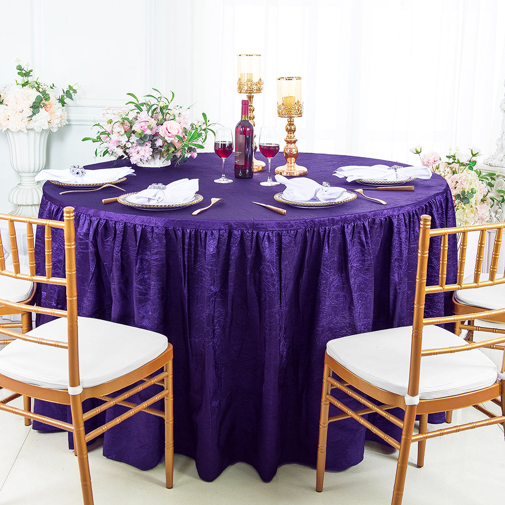 72" Round Ruffled Fitted Crushed Taffeta Tablecloth With Skirt - Regency Purple (1pc)