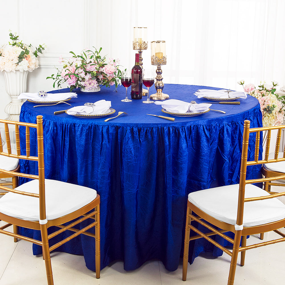 Nappe ronde en taffetas écrasé à volants de 72 po avec jupe - Bleu royal (1 pièce)