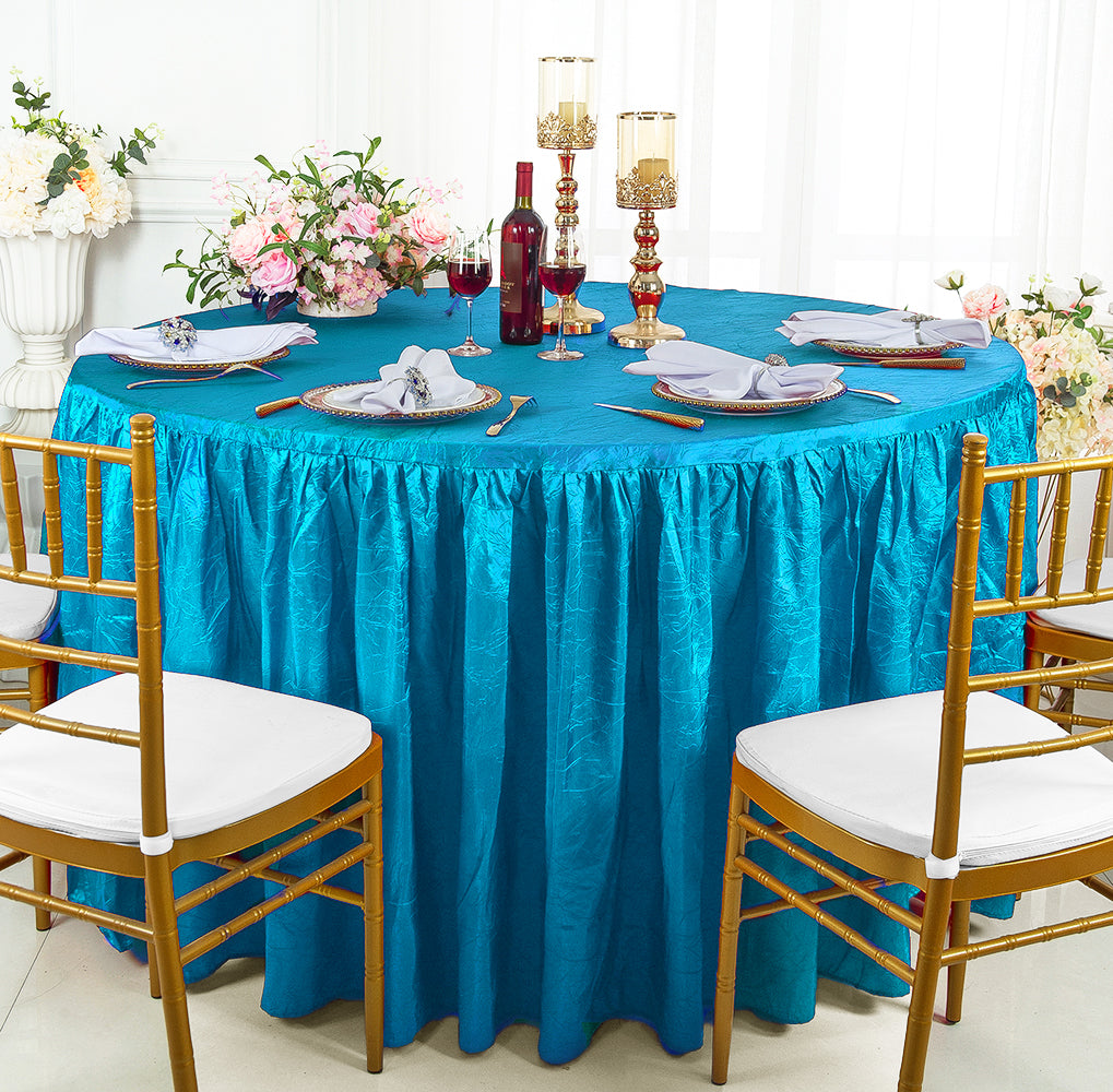 72" Round Ruffled Fitted Crushed Taffeta Tablecloth With Skirt - Turquoise (1pc)