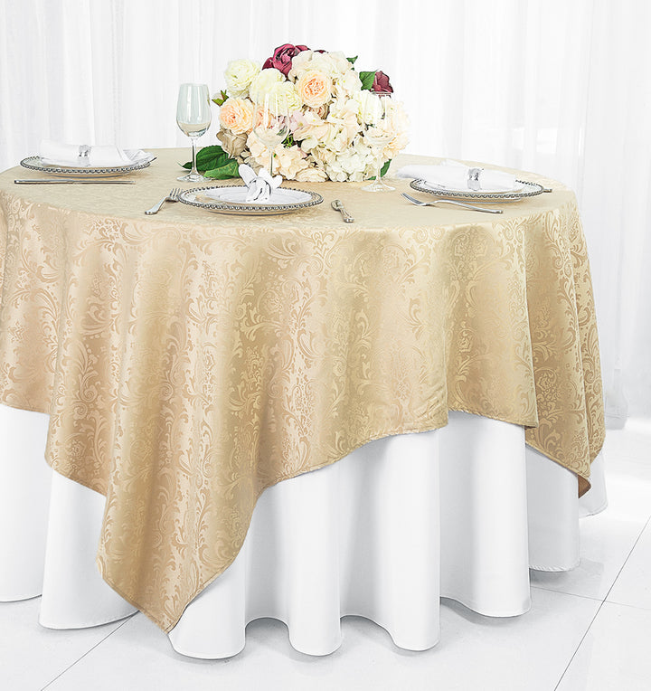 72"x72" Seamless Square Floral Damask Jacquard Polyester (220 GSM) Table Overlay - Champagne (1pc)