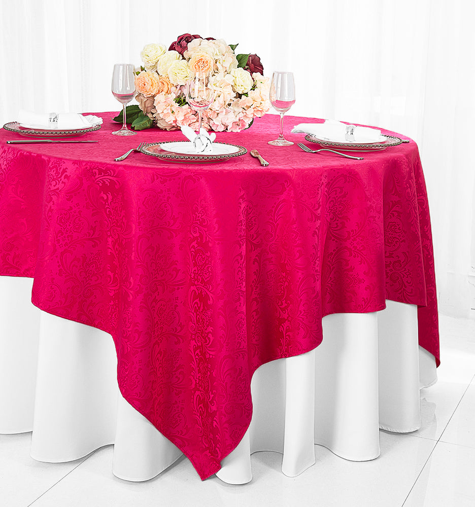 Superpositions de table en polyester jacquard floral damassé carré 72 "x 72" - Fuchsia (1 pièce)