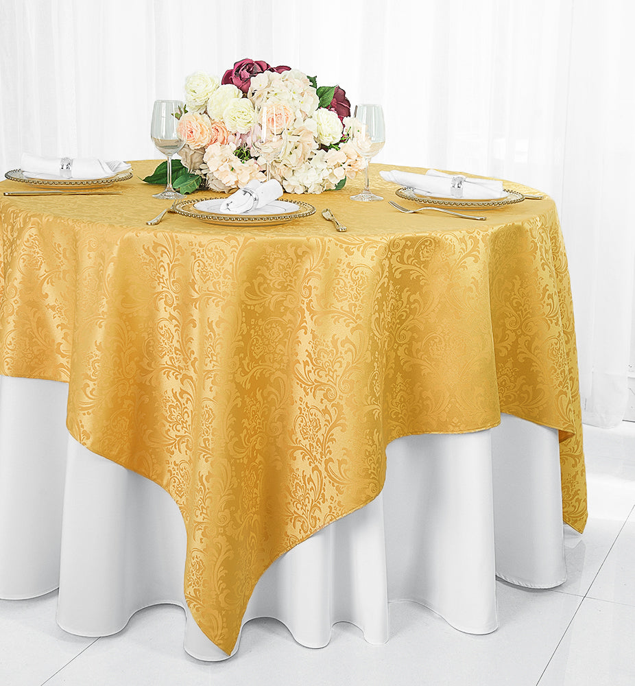 72"x72" Seamless Square Floral Damask Jacquard Polyester (220 GSM) Table Overlay - Gold (1pc)